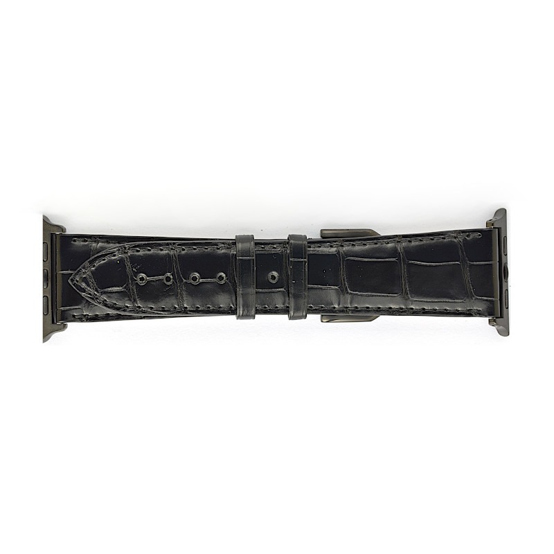 Apple Watch Armband, Alligatorquadrat, Schwarz glänzend, AB06-c